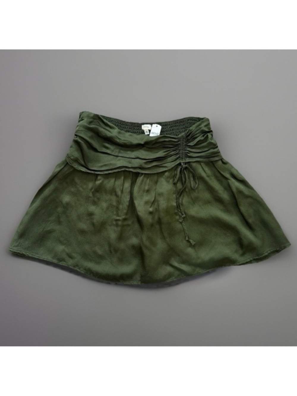 Aerie Smocked Ruched Mini Skirt NWT Green Tie Waist Flowy L - Picture 2 of 12